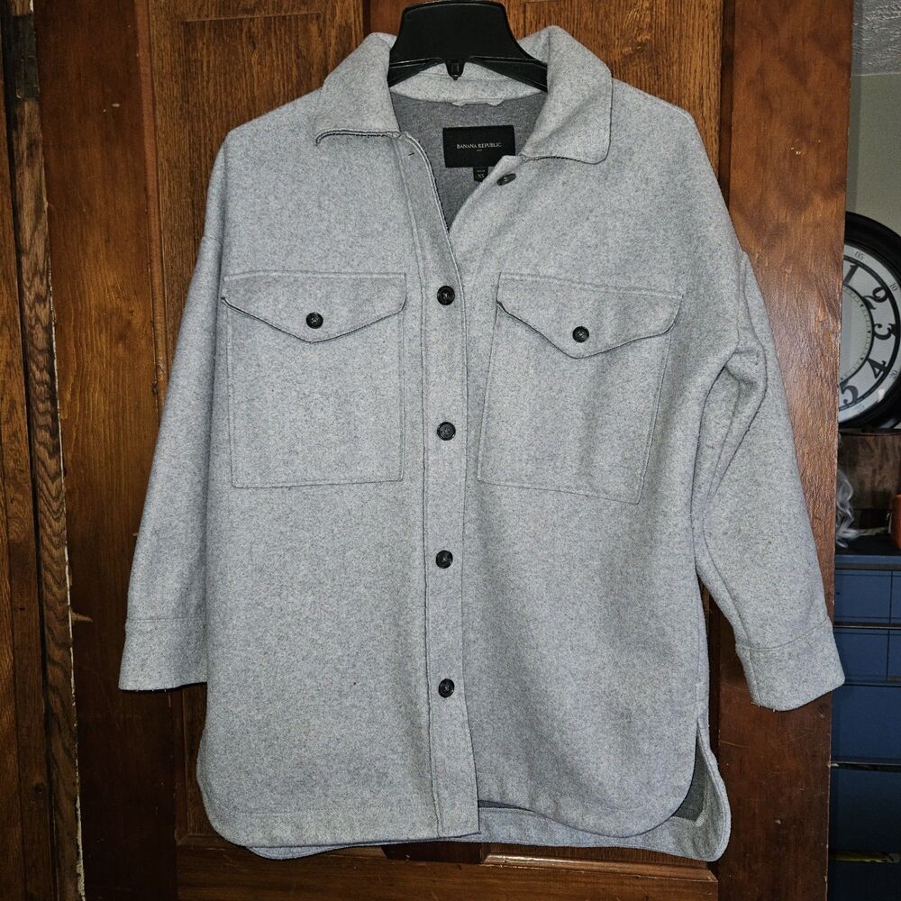 Banana Republic Heather‎ Grey Shacket Petite Small SP Structured Shirt Jacket